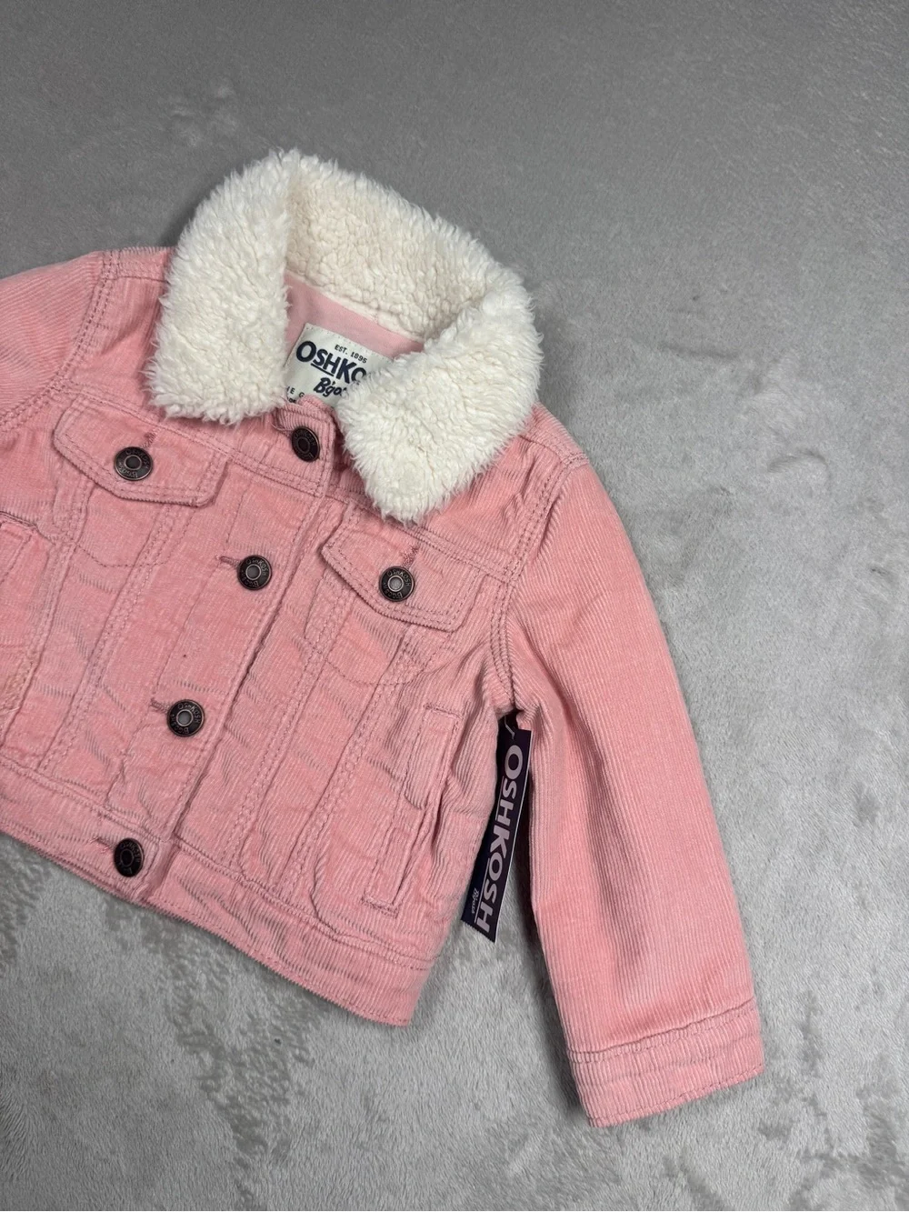 NWT OshKosh B’gosh Baby Girl Pink Corduroy Sherpa Collar Jacket Size 12 Months